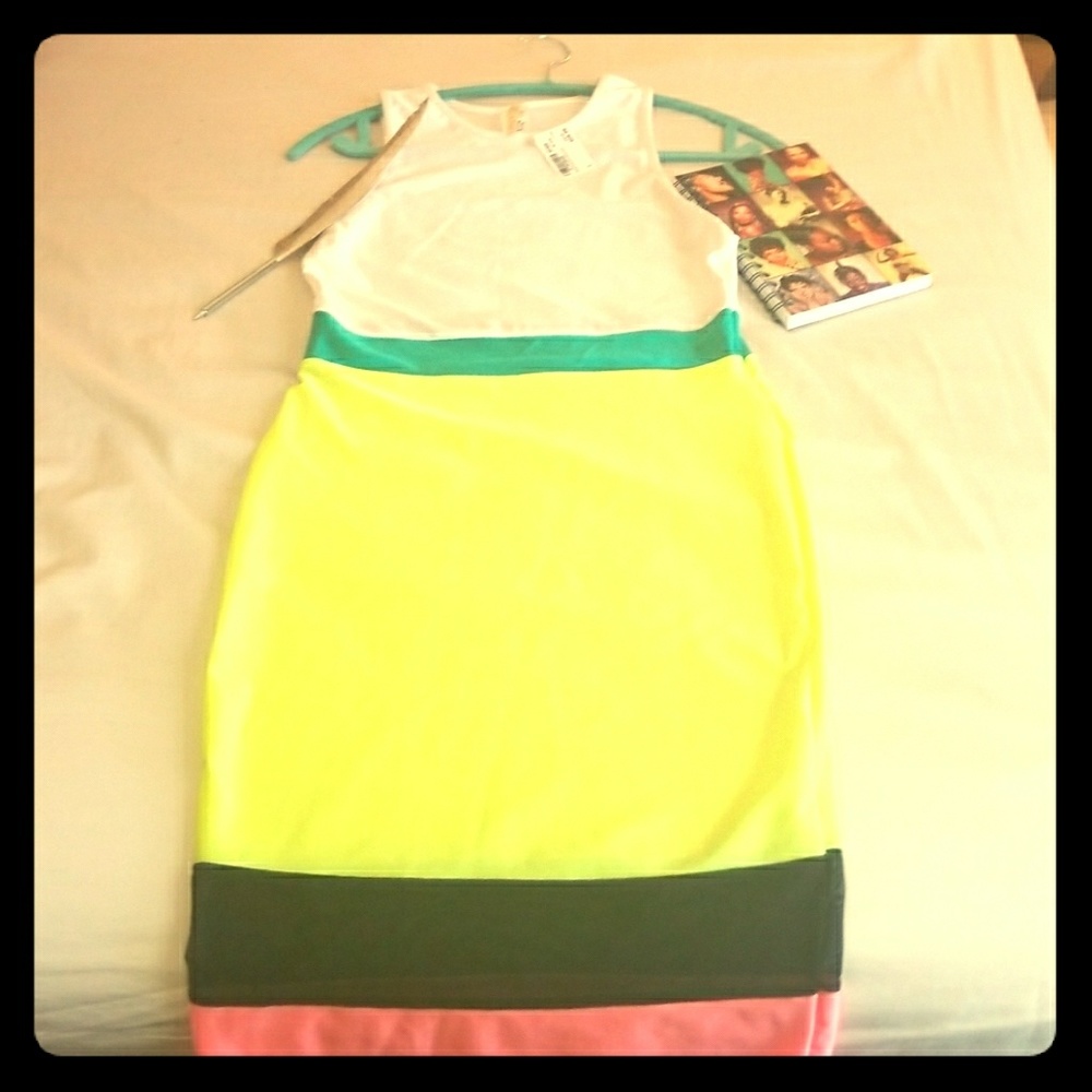 neon striped bodycon dress